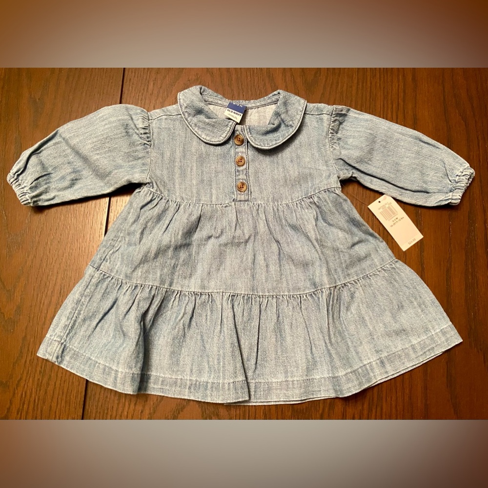 Old Navy 0-3 Months Chambray Tiered Long Sleeve Dress